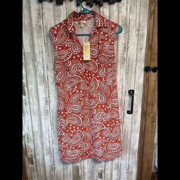 Aryeh Orange Paisley Knee Length Dress Sheath NWT MSRp $58 Large - Picture 1 of 5